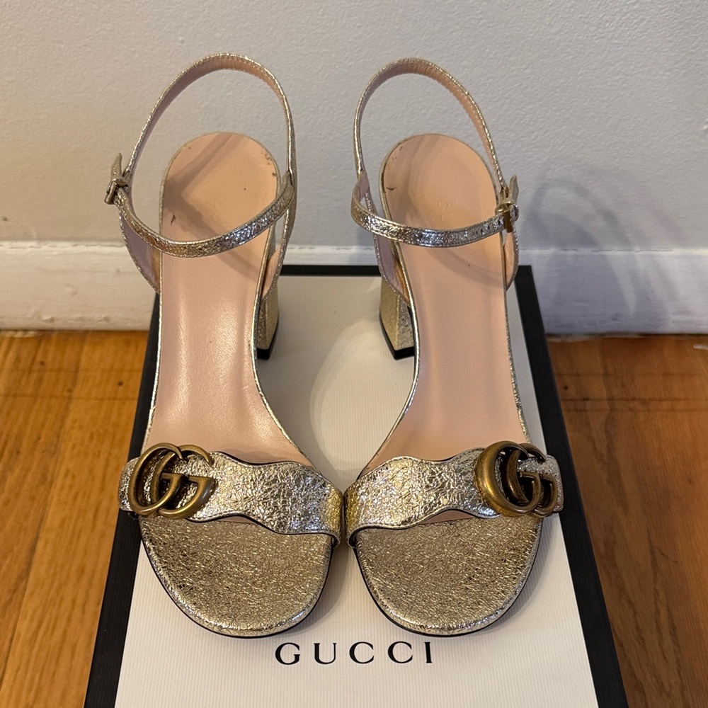 Gucci Metallic Gold Heeled Sandals